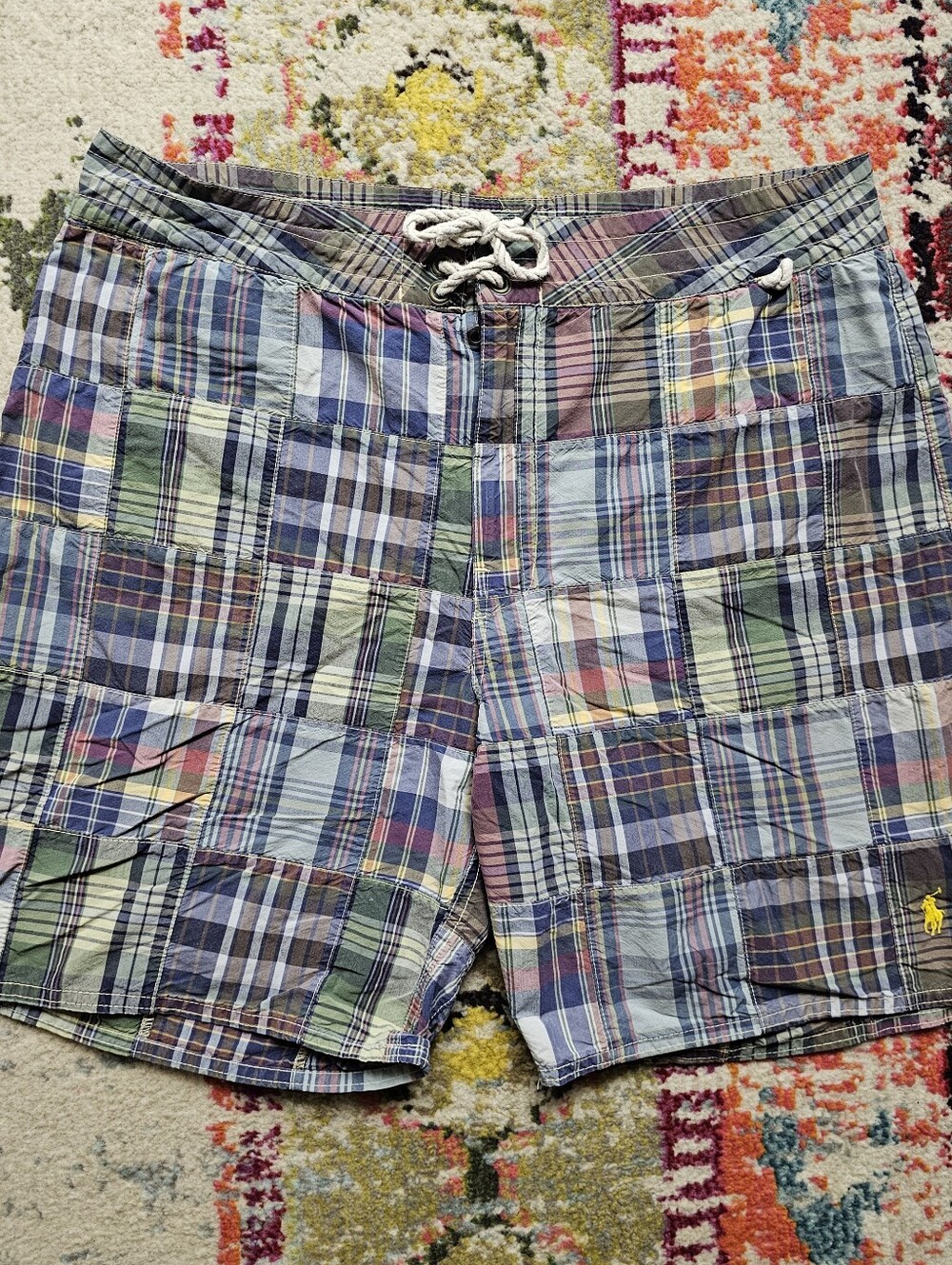 Polo Ralph Lauren Mens Size 36 Classic Fit Madras Plaid Swim Trunk Board Shorts